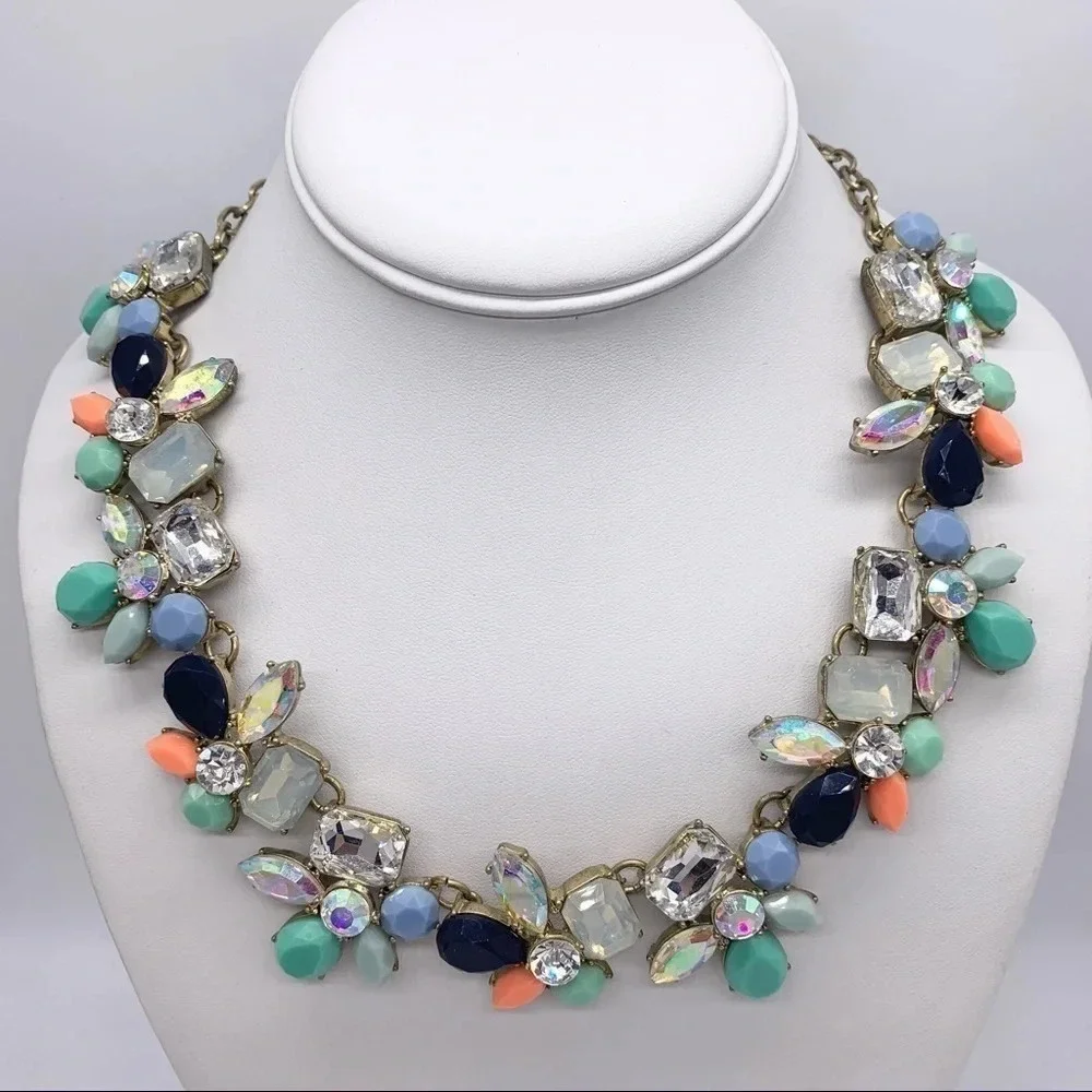 J. Crew Mint Green Navy Opalescent Jeweled Necklace